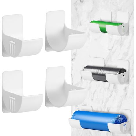 4 Pièces Upport Mural pour Sacs Poubelle, Film Alimentaire Support Rangement Porte,Distributeur pour Film Alimentaire et Papier Aluminium, Organisateur Adhésif de Cuisine, Blanc (1/5)