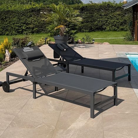 Garden Sun Loungers Aluminium Grey with Wheels Face Opening Sun Lounger, Breathable Face Opening, Easy to Move, with Cushion, Long-lasting Comfort, Weather Resistant (1/5)
