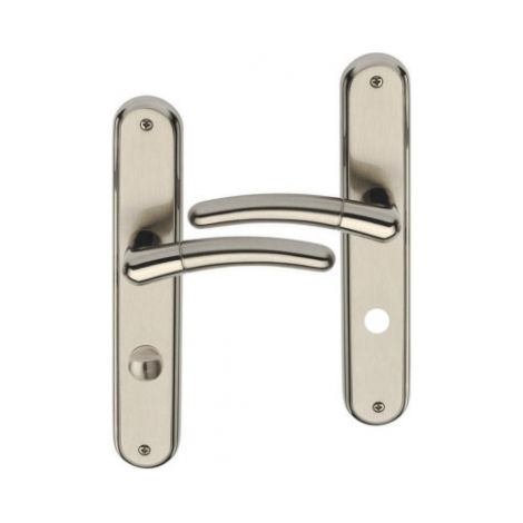 Ouvre&Déco – 2 poignées de porte BABETTE verrou condamnation, laiton nickel mat entraxe 195 mm