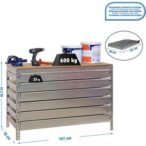 Simon Rack BT-5 BOX6 Tisch aus verzinktem Stahl und robustem Holz 600 kg