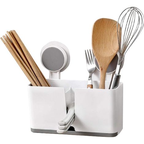 Panier De Séchage Pour Ustensiles De Cuisine - 21 X 8,3 X 18,5 Cm - Avec Ventouse Et Bac À Eau Détachable - 1 Pièce (1/5)