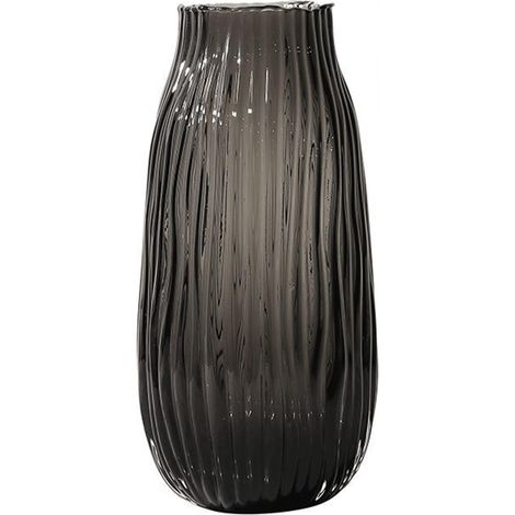 Vase en Verre Gris Noir pour Fleurs, Grand Vase en Verre Gris foncé avec bourgeons, Vase strié de H-31cm pour Le Sol de la Maison, la Maison de Campagne, Centre de Table de café. (1/5)