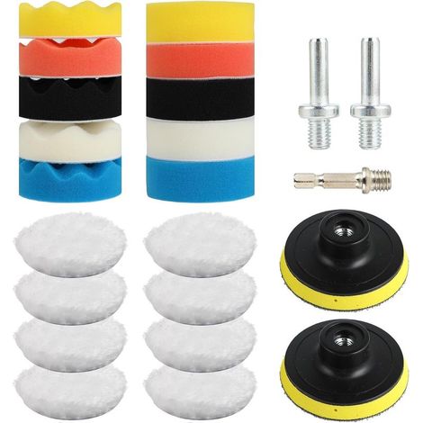 23 pièces accessoire de polissage, éponges et laine 3 pouces, pour perceuse ou polisseuse automobile, kit complet multicolore (1/5)