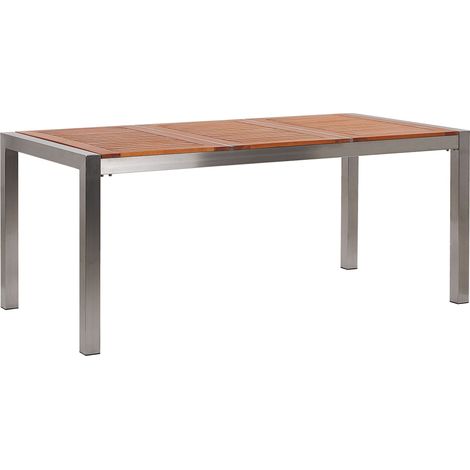 Tavolo da Giardino Legno di Eucalipto Chiaro Gambe Acciaio 180 x 90 cm Grosseto (1/5)