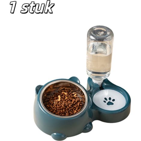 Gamelle 2 en 1 pour chien et chat avec support pour la nuque et bol en acier inoxydable, 26,5 x 9,5 x 7,7 cm, bleue (1/5)