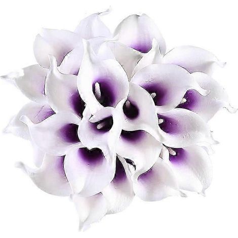 Lot de 24 fleurs de lys calla artificielles pour centres de table et décoration intérieure (violet sur fond blanc) bs (1/5)