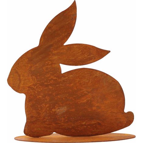 Lapin de Pâques Décoratif en Métal Aspect Rouille Patiné pour Jardin et Intérieur 23 x 25 cm - PANGIVO (1/5)