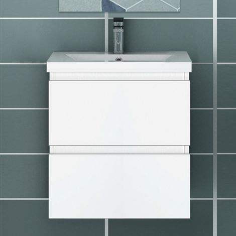 Acezanble 500mm Bathroom Wall Mounted Vanity Unit Sink Cabinet,2 Soft Drawers,White (1/4)