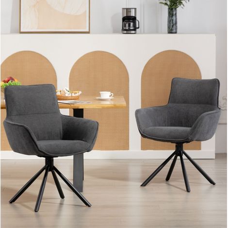 Juego de 2 sillas de comedor giratorias, acolchadas, con reposabrazos, estructura de metal, gris oscuro (1/5)