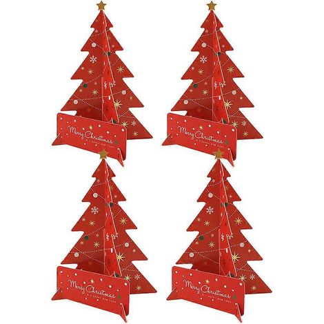 Lot de 4 cartes de vœux de Noël 3D créatives et originales, avec enveloppe (couleur aléatoire)-18.5X13.8CM-Red
