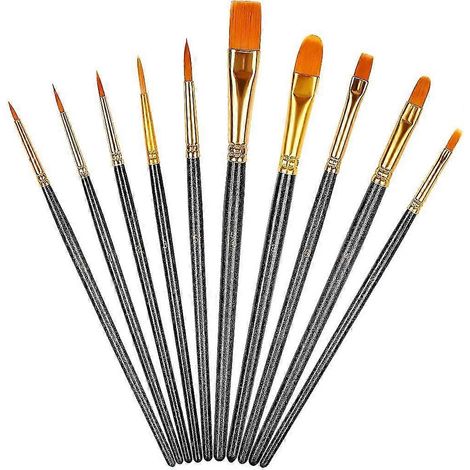 Ensemble de 10 pinceaux en nylon pour artistes, idéal pour l'aquarelle, le maquillage artistique et les loisirs créatifs (noir). (1/3)