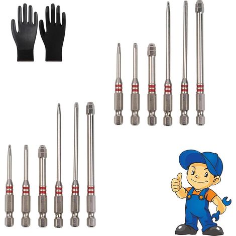 6-Piece Screwdriver Bit Set: Featuring Magnetic Hexagonal Shanks and a Unique Pagoda-Shaped Internal Hex Design, 65-100mm Universal for Drill & Wrench, a Single Bit Can Tighten Nuts Ranging (2pcs)