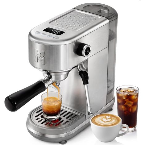 Machine à Espresso Programmable avec Écran LED  Cafetière Compacte en Acier Inoxydable 20 Bars avec Buse Vapeur, Porte-Filtre 51mm pour Cappuccino et Latte (1/5)