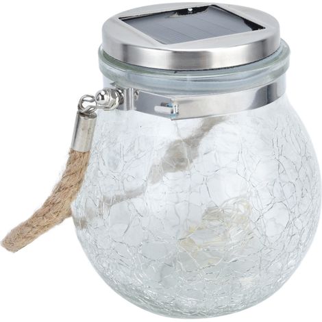 Lanterne solaire IP65 étanche, ronde, style craquelé, à suspendre pour jardin ou allée. (1/5)