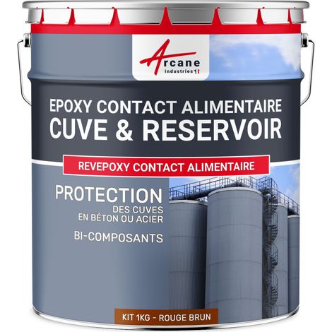 Arcane Industries – Peinture époxy alimentaire pour béton et acier – 1 kg Rouge Brun RAL 3011 – Non toxique, résistance chimique élevée