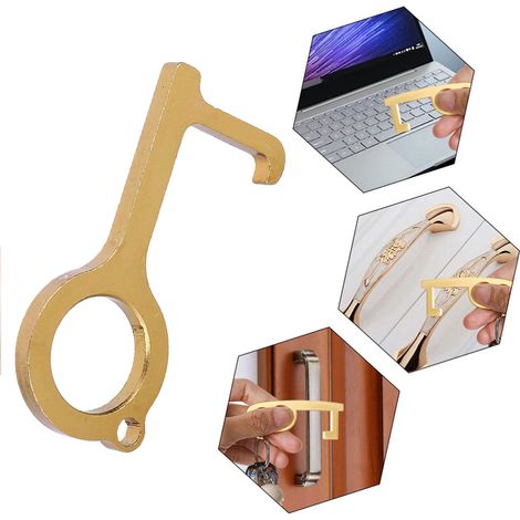 Set mit 3 berührungslosen Türöffnern, tragbar, leicht, Handwerkzeug, Hardware-Zubehör, Zinklegierung (goldfarben) (1/5)