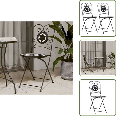 The Living Store Chaises de bistro pliables lot de 2 noir et blanc céramique - Chaise De Bistrot - Chaise Pliante - Mobilier De Jardin - Décoration Extérieure - Terrasse (1/5)