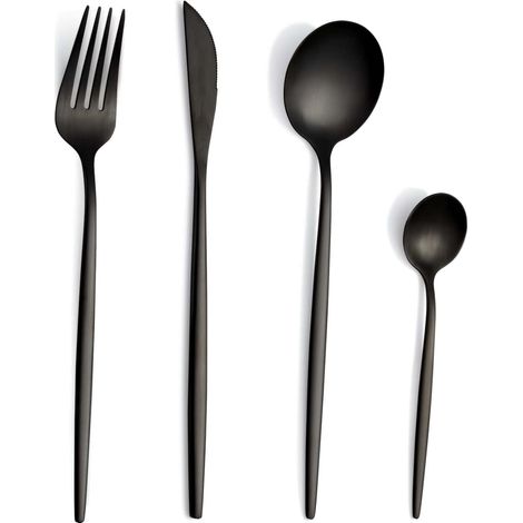 Couverts de table - 24 pièces - Acier inoxydable noir mat - Set complet pour 6 personnes - Lave-vaisselle (1/5)