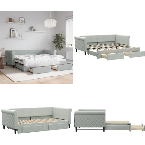 Tagesbett Ausziehbar mit Schubladen Hellgrau 90x190 cm Samt - Schlafsofa - Sofa-Bett (1/5)