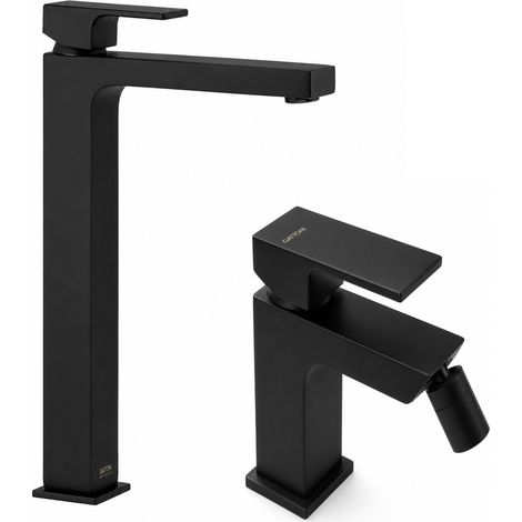 Conjunto mezclador de lavabo y bidé alto negro mate Gattoni SQUARE KITSQUARENO2 (1/5)