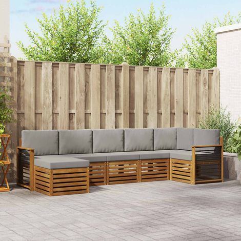 Ecksofa Set 7 pcs Natürlich und Hellgrau Massivholz Akazie