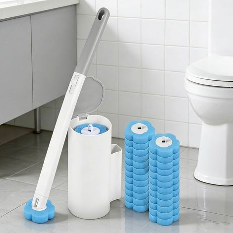 Kit de nettoyage de toilettes mural avec 24 recharges Gris Blanc Manche étendue Têtes de rechange 360° Nettoyage profond Prise en main confortable (1/5)