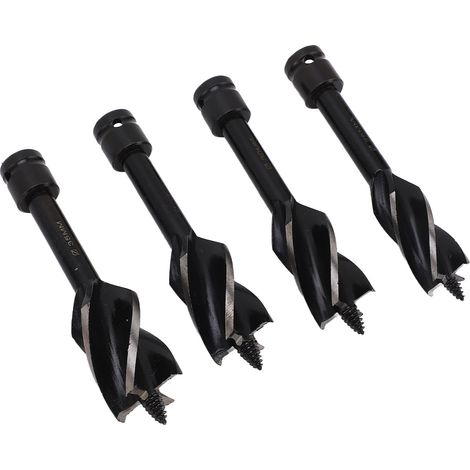Ensemble de 4 mèches à bois à 4 cannelures et queue hexagonale détachable. (1/5)