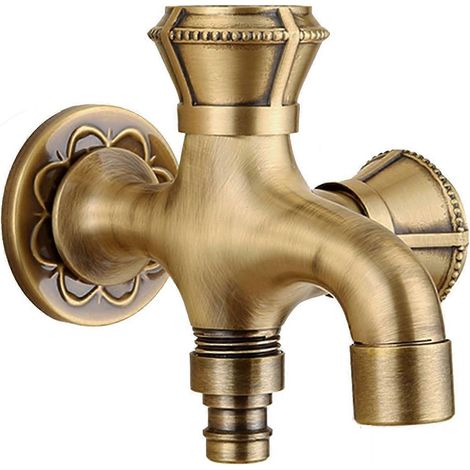 Version étendue du robinet à double sortie, robinet en cuivre antique sculpté de dragon, robinet pour balai de salle de bain, robinet pour machine à laver, robinet de jardin extérieur (1/5)
