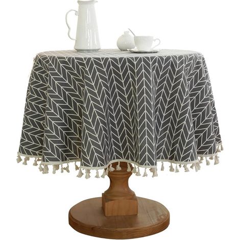 Tovaglia rotonda con nappe a righe, realizzata in cotone e lino. Tovaglia lavabile per decorare la tavola in cucina e in sala da pranzo. Rotonda (1/5)