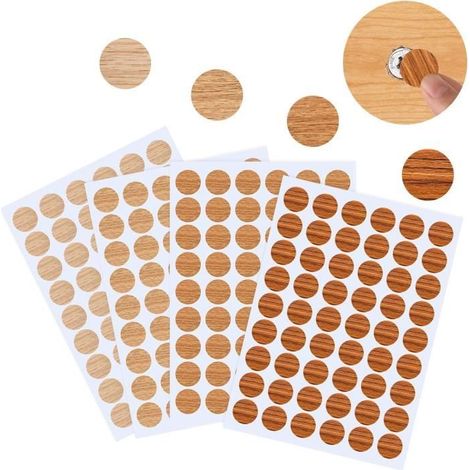 Cache-vis autocollants en PVC pour meubles - 216 pièces - texture bois marron - 21mm (1/4)
