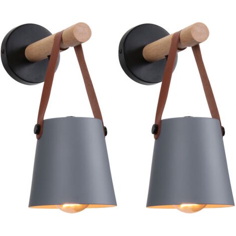 royaluxe- 2PCS Applique Murale Moderne Lampe Murale Nordique En Bois (Gris), Applique Murale D'Intérieur, Pour Chambres, Salles À Manger, Escaliers (1/5)