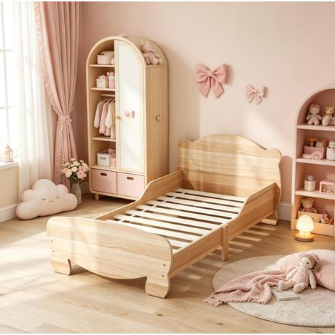Cama infantil 70/140 cm de MDF natural con barreras de seguridad y diseño animal (1/5)
