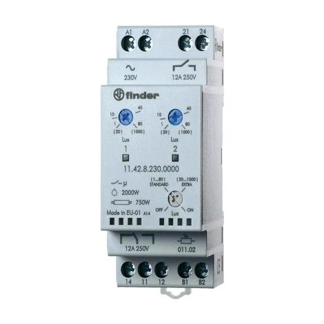 Interruptor crepuscular 1P 1Z 12A 230V CA salidas independientes y dos configuraciones 1-80lx 11.42.8.230.0000