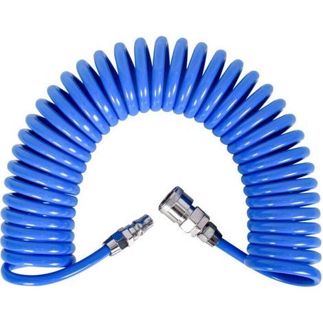 Tuyau à air comprimé en spirale - Longueur : 12 m - Avec raccord rapide - Pour compresseurs, (1/4)