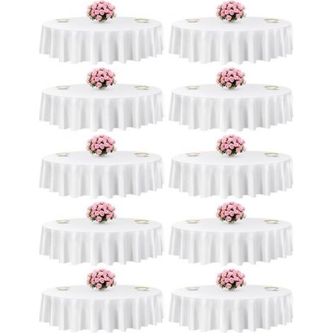 Manteles Redondos de 2286 mm, Antiarrugas, Lavables a Máquina, de Poliéster, Agradable para la Piel y Transpirable, para Fiestas, Bodas, Banquetes y Eventos Formales, Color Blanco, 10 uds (1/5)