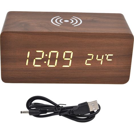 Réveil numérique avec charge sans fil, détection automatique de température, horloge LED rouge stable et sécurisée (1/5)