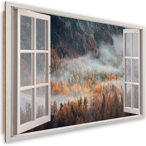 Quadro deco panel, Finestra autunnale della nebbia in montagna - 60x40 (1/5)