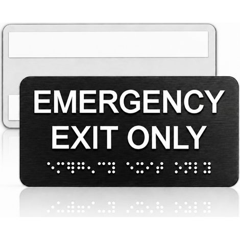 Irovami Panneau Sortie de secours braille – 8x4″, aluminium noir, adhésif, malvoyants (1/5)