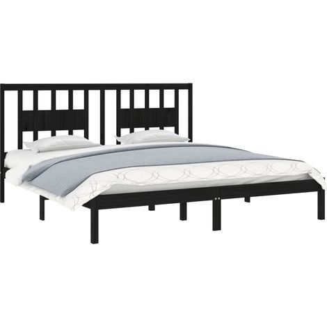 vidaXL Cadre de lit sans matelas noir bois massif 200x200 cm (1/4)