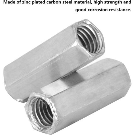 Lot de 10 écrous filetés manchon entretoise hexagonaux tige longue M828 acier carbone zingué industrie (1/5)