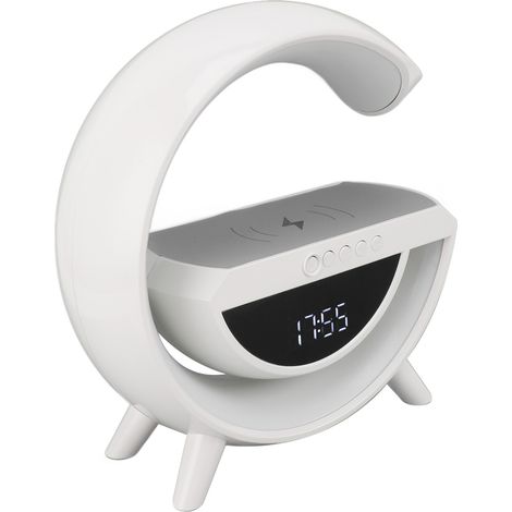 Lampe multifonctionnelle en forme de G avec haut-parleur Bluetooth RGB 10 W, chargeur sans fil, réveil, radio FM, éclairage et musique, lampe de chevet 5 V CC (1/5)