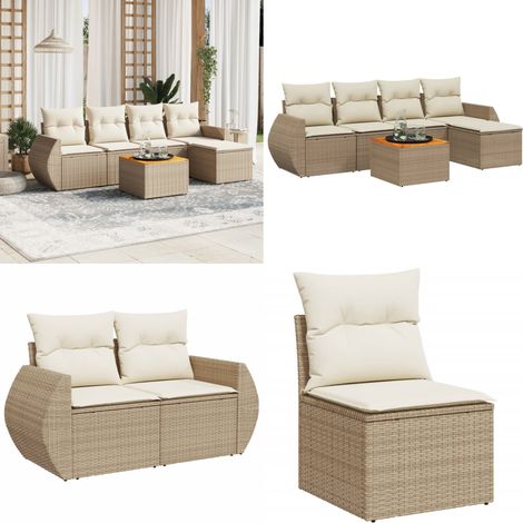 6-tlg. Garten-Sofagarnitur mit Kissen Beige Poly Rattan - Gartensorte - Gartenmöbel Set - Outdoor Möbel - Lounge Set - Rattan Gartenmöbel - Home & Living (1/5)