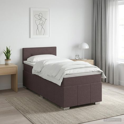 vidaXL Cama box spring con colchón Marrón Oscuro 100 x 200 cm Tela (1/5)