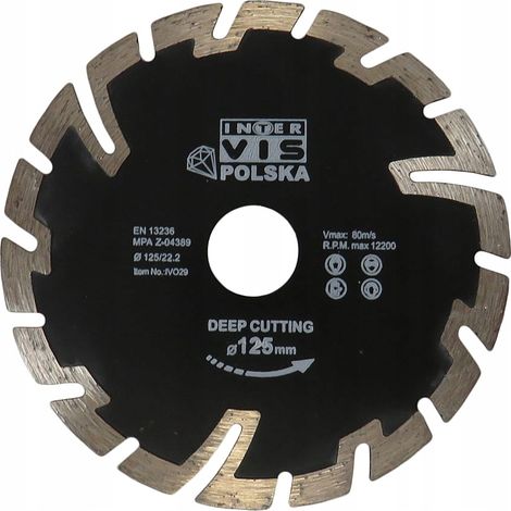Disco diamantato per calcestruzzo 125 mm, segmento da 10 mm, taglio a secco
