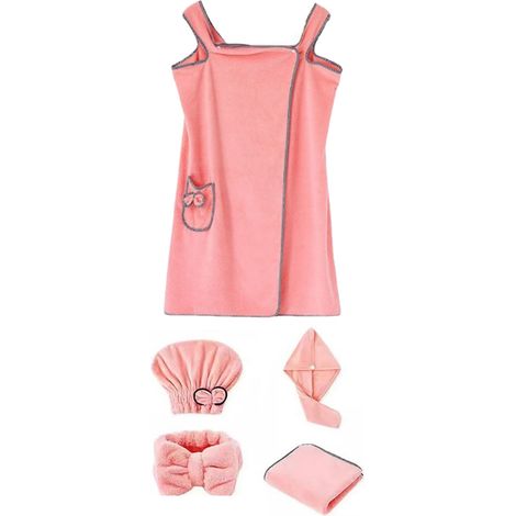 Lot de 5 serviettes de bain avec bonnet séchant, bandeau et chapeau princesse, haute absorption d'eau, robe de bain portable (1/5)