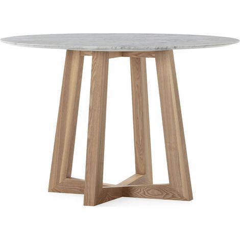 Table à manger ronde frêne et marbre - naturel et blanc (1/4)