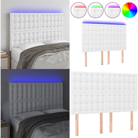 Tête de lit à LED Blanc 144x5x118/128 cm Similicuir - Tête De Lit Led - Tête De Lit Blanche - Tête De Lit Moderne - Tête De Lit Rembourrée - Éclairage Led - Home & Living