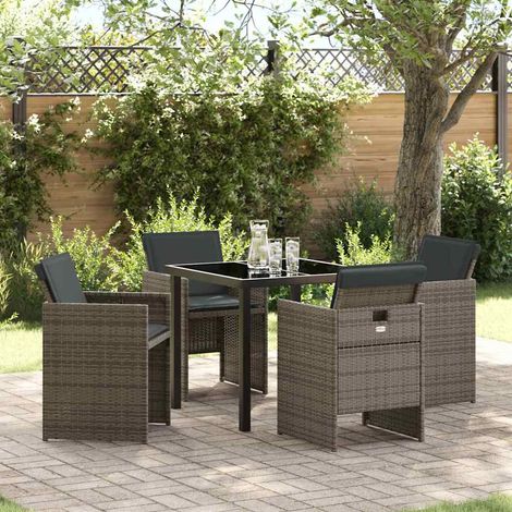 vidaXL Set da Pranzo per Giardino con cuscino 5 pcs Grigio Poly Rattan (1/5)