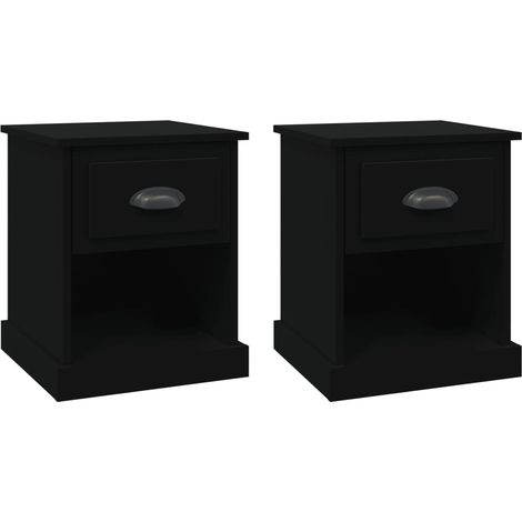 Juego de 2 mesitas de noche con cajón y compartimento abierto 39 x 39 x 47,5 cm madera contrachapada negra DEC035493