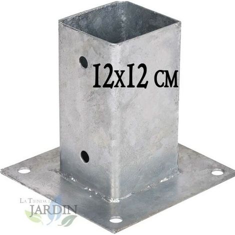 Ancrage métallique carré 12x12 cm, base 17,5x17,5 cm Support d'ancrage à Visser pour Poteau pour Béton, Clôtures, Gazebos (1/5)